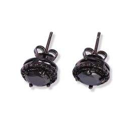 Mens Hip Hop Stud Earrings Jewelry Fashion Black Silver Simulated Diamond Round Earring For Men4884851