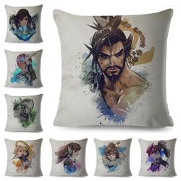 Pillow Chinese Ink Classic Game Case Decor Cartoon Print Cover For Sofa Home Car Polyester Pillowcase 45x45cm