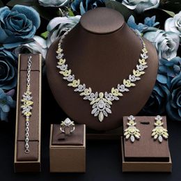Necklace Earrings Set Luxurious Women's Jewellery Elegant Style Bridal High-End Large Zircon Bracelet Ring 4 Piece We