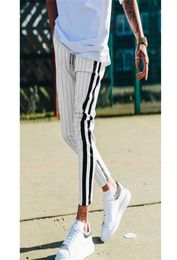 Fashion Men England Style Striped Pants Male Long Pencil Joggers Casual Trousers Drawstring Side Stripe Slacks T2007061386641