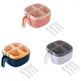 Storage Bottles Seasoning Box 4 Grids Jar With Spoons Spice Sugar Pot Condiment Container Transparent Lid Supplies White