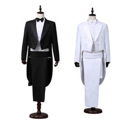 Mens Tailcoat Classic Modern White and Black Basic Style Suit with Singer Magician Stage Jacket Outfits 240507