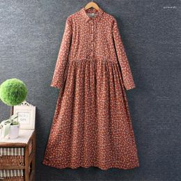 Casual Dresses Autumn And Winter Women Japanese Small Fresh Floral Cotton Long Sleeve Loose Dress