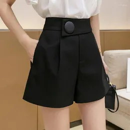 Women's Shorts Female Clothing Korean Casual High Waist Zipper Stylish Button Folds Summer Solid Colour Slim All-match Wide Leg