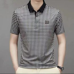 Summer Men Plaid Short Sleeve Polo Shirt Koreon Basic Streetwear Fashion Male Clothes Business Social Casual Loose Tops 2023 240510