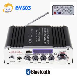 Amplifiers HY803 Mini Car Amplifier, 40W+40W Bluetooth Amplifier with FM MIC MP3 Player, Support AC 220V or DC 12V Input, for Motorcycle, Car