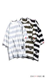 Mens Fashion TShirts Cotton Striped Loose Tees Summer Japanese Casual Streetwear Fitness Tees Oversized Male Tops1246279