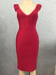 Casual Dresses High Quality Tight Sexy Thick Red Party Bandage Dress 2024 Summer Autum Women's Fashion Elegant Spaghetti Midi Bodycon