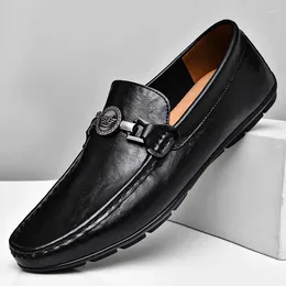 Casual Shoes Genuine Leather Moccasin For Men Black Brown Business Loafers Cow Mens Classic Retro Office