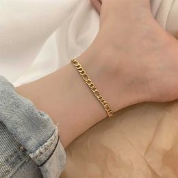 Anklets Sunsnion Franco Link Chain Mens Hip Hop Rap Singer Stainless Steel Foot Jewelry Leg Chain Ankle Cuban Chain d240517