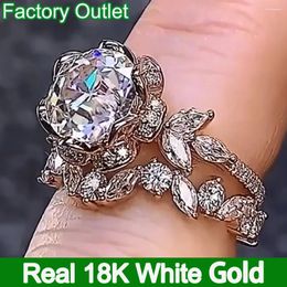 Cluster Rings Custom Real 18K White Gold Bridal Sets Ring Women Engagement Anniversary Wedding Band Marquise Round Moissanite Diamond