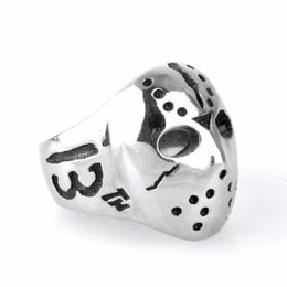 Mens Silver Colour Friday the 13th Jason's Hockey Mask 316L Stainless Steel Biker Ring 285I