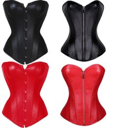 Plus Size Sexy Overbust Women039s Faux Leather VNeck Overbust Corset Bustier S6XL Steampunk Style Zipup Front Clubwear Linge2073222