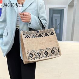 Shoulder Bags Female Casual Bag Lady Geometric Pattern Linen Fabric Handbag Women Fashion Ladies