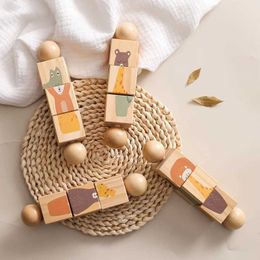 Other Toys 1 piece of baby wooden rotating joystick animal matching newborn soothing toy rotating block puzzle Montessori baby toy