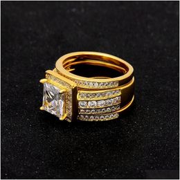 Rings Victoira 3Pcs Band Ring Luxury Jewelry Handmade Solitaire 10Kt Yellow Gold Filled Princess Cut Diamond Women Drop Delivery Dhlnd