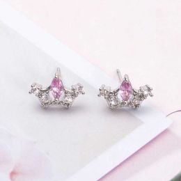 Stud New Fashion Exquisite Pink Zircon Womens Earrings Vintage Style Elegant Trend 2024 Crown Accessories Party Gifts Girl Jewelry J240513