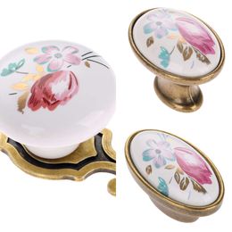 New Vintage Ceramic Color Cabinet Knobs and Handles China Flower Furniture Hardware Handle for Kitchen Door Cupboard Drawer