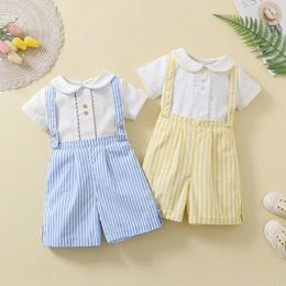 Clothing Sets Kids Birthday Outfit Boys Short Sleeve Shirt Suspenders Pants Two Piece Baby Summer Clothes Spanish Toddler Top Shorts Suit