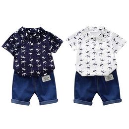 Clothing Sets 2pcs/set Baby Boy Adorable Floral Print Short Sleeve Shirt Blouse Shorts Casual Outfits Clothes Summer Blouse Shorts Y240515