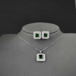 Wedding Jewellery Sets 2023 Silver Luxury Trkiye India Africa Set Zircon Stud Earrings and Necklace Pendant Gift J1400 Green