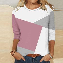 Women's T Shirts Three Quarter Sleeve Geometric Patchwork Printed Casual Round Neck Fashion Shirt Long Tee Gentle Fabric Swim Cap