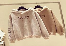 New Cashmere Furry Hoodies Women Winter Spring Warm Letter Hooded Sweatshirts Fashion Solid Loose Hoody Pullovers Ladies Tops1092950