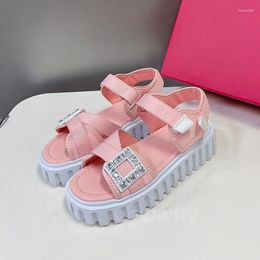 Sandals Summer Style Ladies Thick Bottom Square Buckle Water Diamond Decor Women Shoes Advanced Sense Full Of
