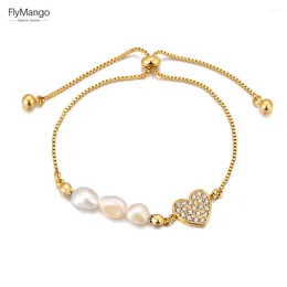 Charm Bracelets FlyMango 316L Stainless Steel Heart Bracelet For Women Elegant Natural Pearl 18K Plated Trendy Jewellery Accessories FB23176