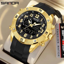 Wristwatches SANDA Quartz Watches For Men Strong Luminous Dual Display Sport Waterproof Stainless Steel LED Digital Electron Wristwatch