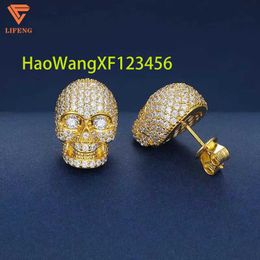 Latest Design Fine Jewelry 925 Sterling Silver High Quality Bling Skull Studs Hiphop Iced Out VVS Moissanite Earrings for Men