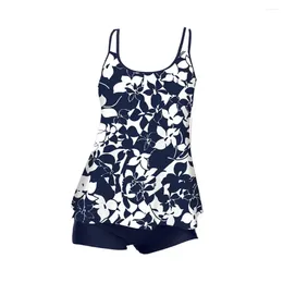 Women's Swimwear High-waisted Shorts Leopard Floral Print Swimsuit Set With Sleeveless Top Elastic For Vacation Water Sports