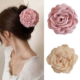 Rose Flower Hairpin Barrettes Elegent Hair Accessories Big Flower Claw Cloth Fabric Floral Hair Clip Back Head Clip