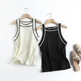 Party Dresses Women's 2024 Fashion Two-color Stitching Sling Knit Vest Retro Sleeveless Thin Belt Camis Chic Top