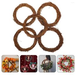 Decorative Flowers 5 Pcs Rattan Garland Floral Decor DIY Ring Manual Wreath Circle Hanging Frame Rings Supplies Frames