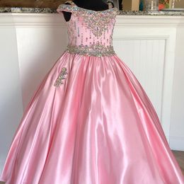 Little Miss Pageant Dress for Teens Juniors Toddlers 2021 Beading AB-Stones Crystal Pink Satin Long Girls Prom Gown Formal Party rosie 302T