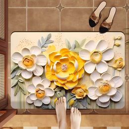 Carpets Three dimensional small flower diatom mud floor mat quick drying non slip and absorbent for kitchen bathroom household entrance foyer foot H240517