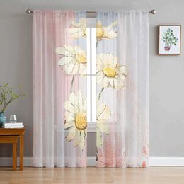 Window Treatments# Abstract White Daisy Oil Painting Tulle Curtains for Living Room Kitchen Bedroom Sheer Tulle for Cafe Hotel Modern Home Decor Y240517