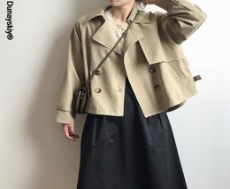 Women039s Trench Coats Solid Long Sleeve Crop Jacket Women Double Breasted Asymmetrical Hem Chic Veste Femme Autumn Spring 20212320004