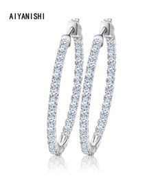 AIYANISHI Real 925 Sterling Silver Classic Big Hoop Earrings Luxury Sona Diamond Hoop Earrings Fashion Simple Minimal Gifts 2201194244023