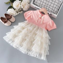 Girl Dresses Chinese Style Baby Girls Dress Toddlers Kids Birthday Party Costume Children Clothes Pink Soft Mesh Little