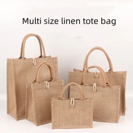 Women Linen Tote Bag Burlap Beach Eco Handbags Portable Top Handle Shopping Bag Large Simple Shoulder Bag Multiple Sizes Handbag