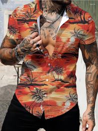 Men's Casual Shirts Seamless 3D Digital Printed Shirt Short Sleeved Silk Smooth Cool Summer High-quality Comfortable Camisas De Hombre