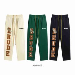 Rhude High end designer trousers for Street Fashion Letter Casual Pants Sports Guard Pants High Street Towel Embroidered Pants With 1:1 original labels