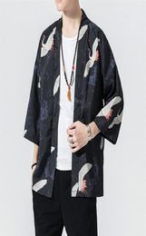 Crane Robe japanese Style kimono man Loose Sunscreen cardigan 4XL Chinese Element Han Fu kimono haori278H5774304