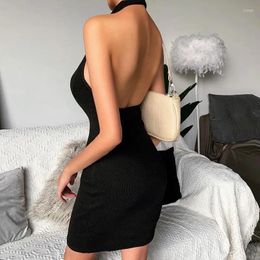 Casual Dresses BIG PROMOTION Summer Style Sleeveless Open Back Slim Fit Wrap Hip Short Dress With Hanging Collar
