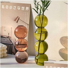 Vases 1Pc Nordic Stained Bubble Glass Vase Small Creative Spherical Flower Home Decor Gourd Art Ornaments Gift Drop Delivery Garden Dhq8E