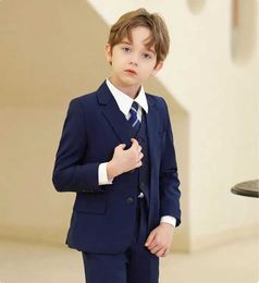 Suits Children Slim Suit For Wedding Party Teenager Boys Host Piano Ceremony Tuxedo Dress Gentleman Kids Prom Show Photography Suit Y240516