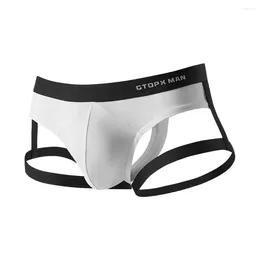 Underpants Sexy Jockstrap Underwear Men Bikini Briefs Silk Thong Suspender Strap Sport Big Penis Sheath Pouch Panties Male Gtopx