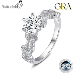 Cluster Rings Butterflykiss 925 Sterling Silver 1CT Moissanite Ring For Women Perfect Cutting Wedding Bridal Fine Party Jewelry Christmas